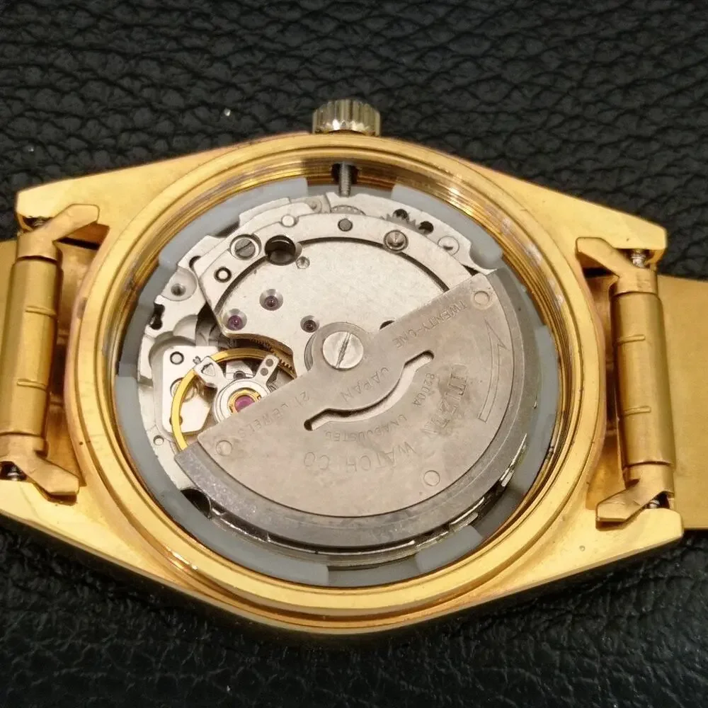 Vintage 1975 Citizen Automatic Mens Gold Watch W/daydate & Green accents
